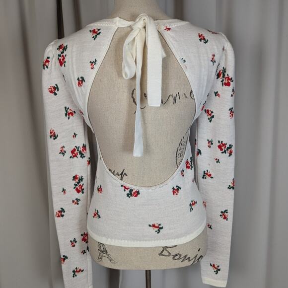 Naya Rea Cottagecore Floral Backless Sweater White Red Green Small - Picture 12 of 14